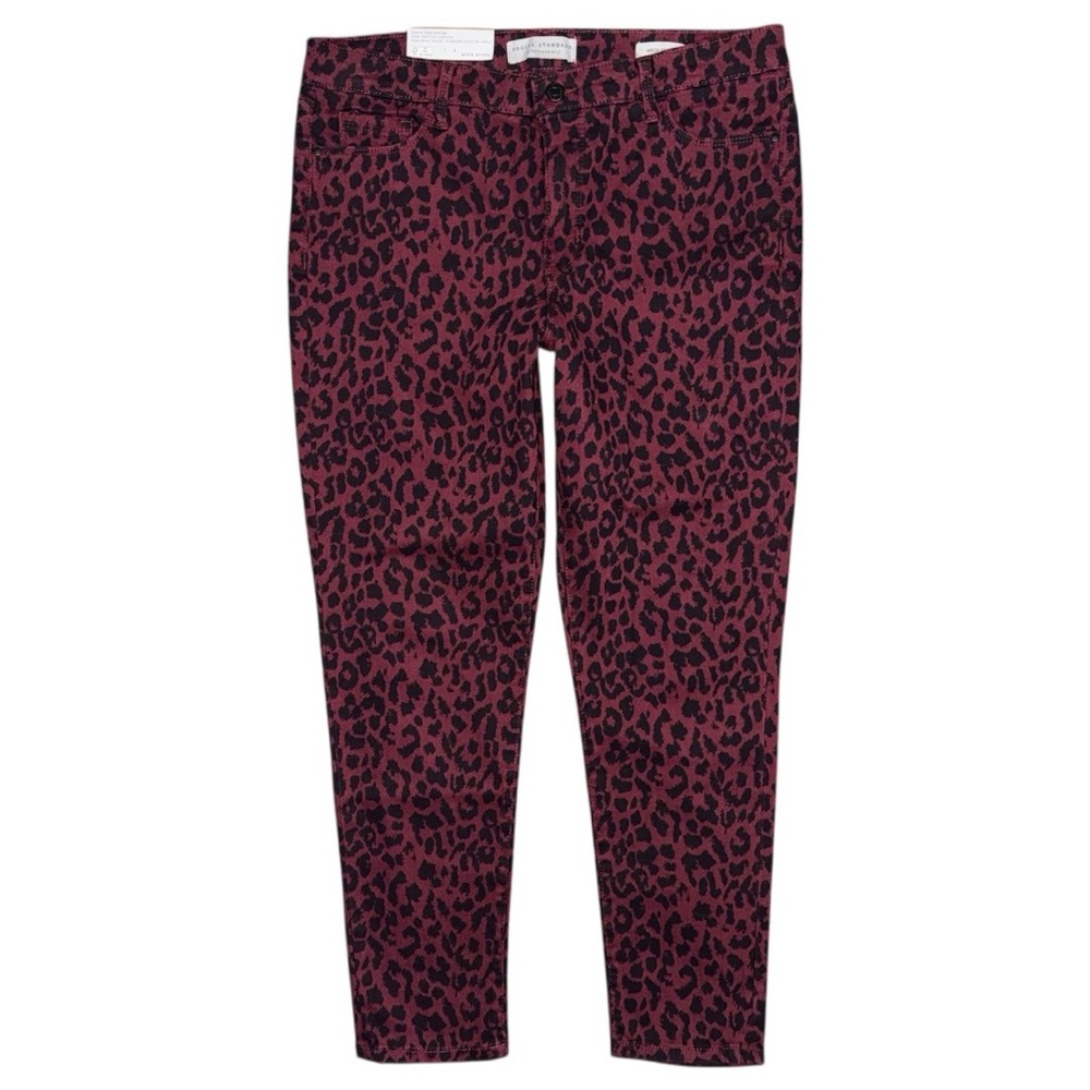 NWT Social Standard by Sanctuary Mid Rise Skinny Ankle Jeans Burgundy Cheetah 12